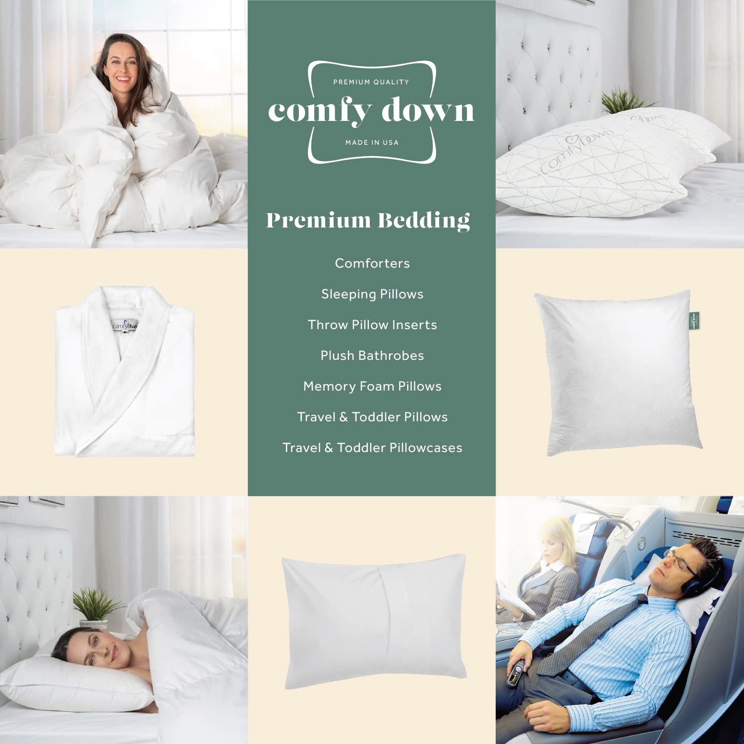 ComfyDown étiquette Made in USA indiquant fabrication locale et contrôle qualité