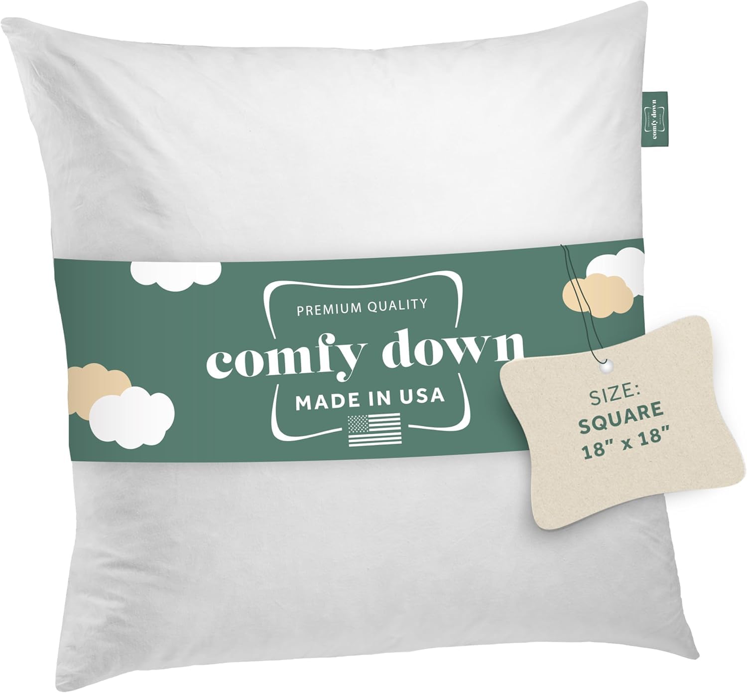 ComfyDown insert 18x18 face avant montrant forme pleine et finition nette