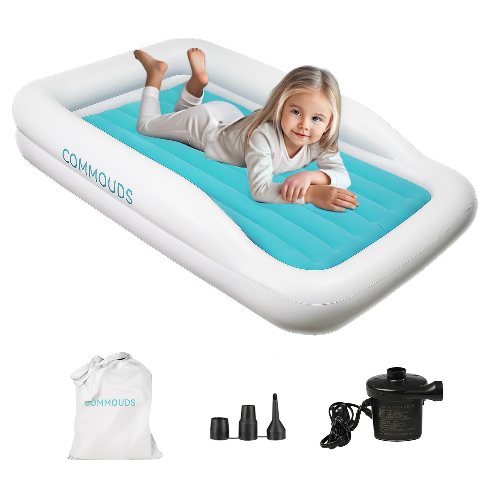 COMMOUDS vue avant du lit gonflable montrant le design sécurisé
