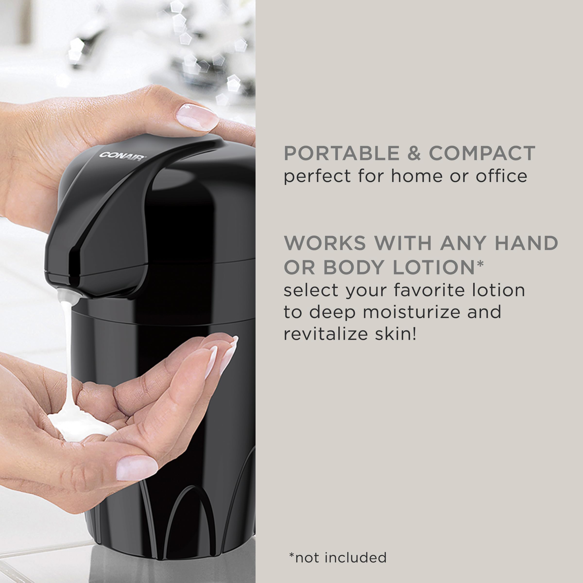 Conair True Glow gros plan pompe montrant distribution précise et hygiène