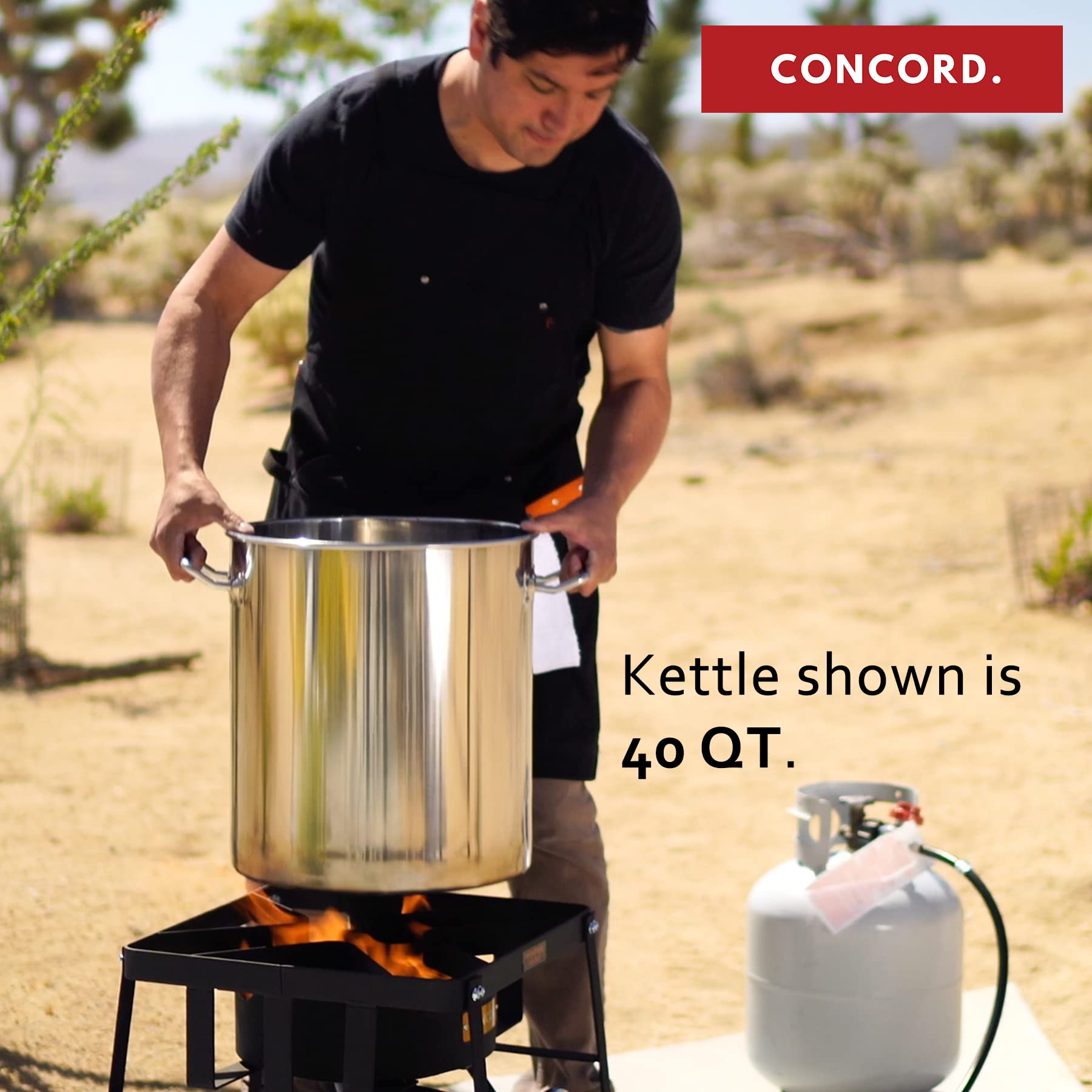 Concord Cookware en usage sur réchaud extérieur pour cuisson massive