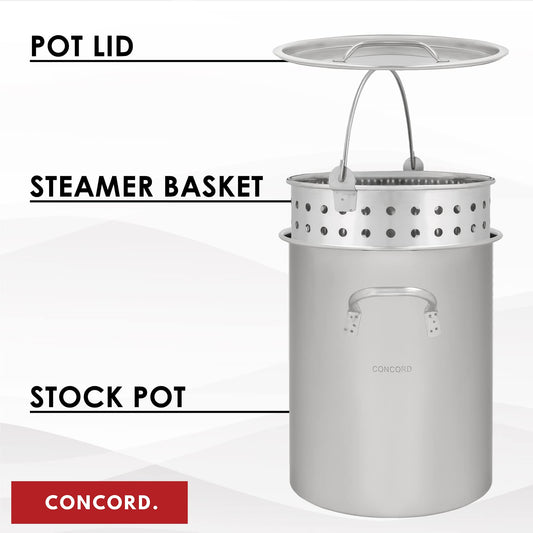 Concord Cookware gros plan finition acier poli facilitant nettoyage