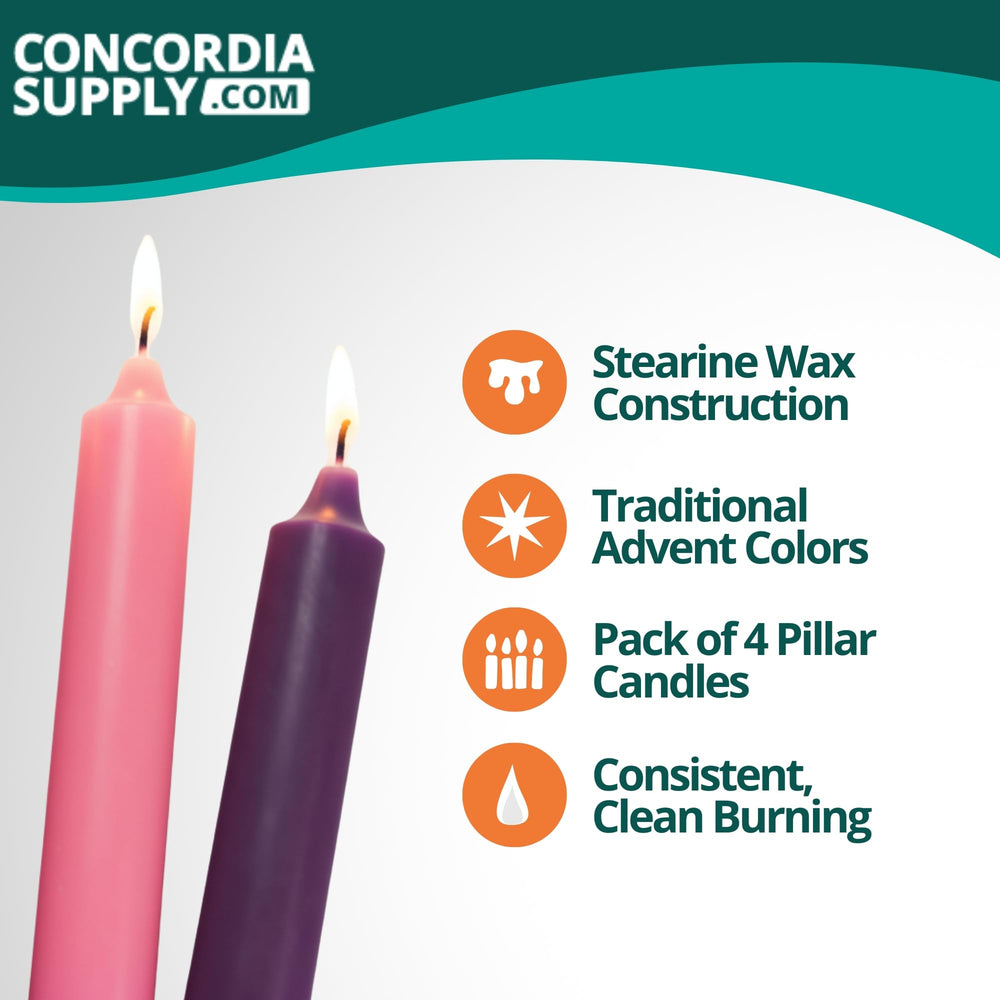 Concordia Supply gros plan sur cierge violet montrant texture et brûlage régulier