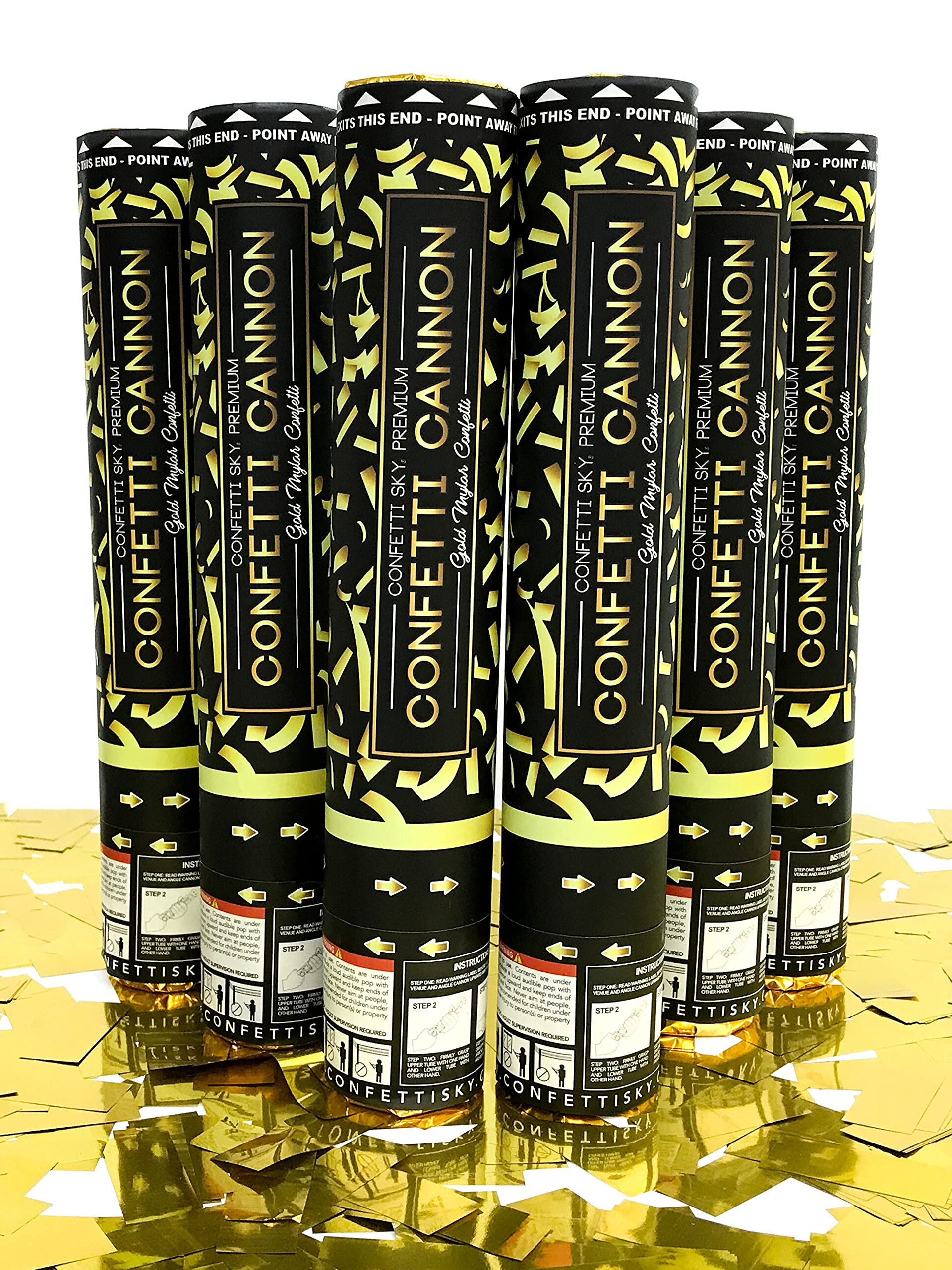 Confetti Sky face du coffret personnalisé montrant les six canons, emballage pratique