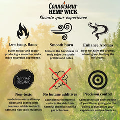 Connoisseur's Hemp Wick en usage allumant une bougie pour un allumage propre et contrôlé