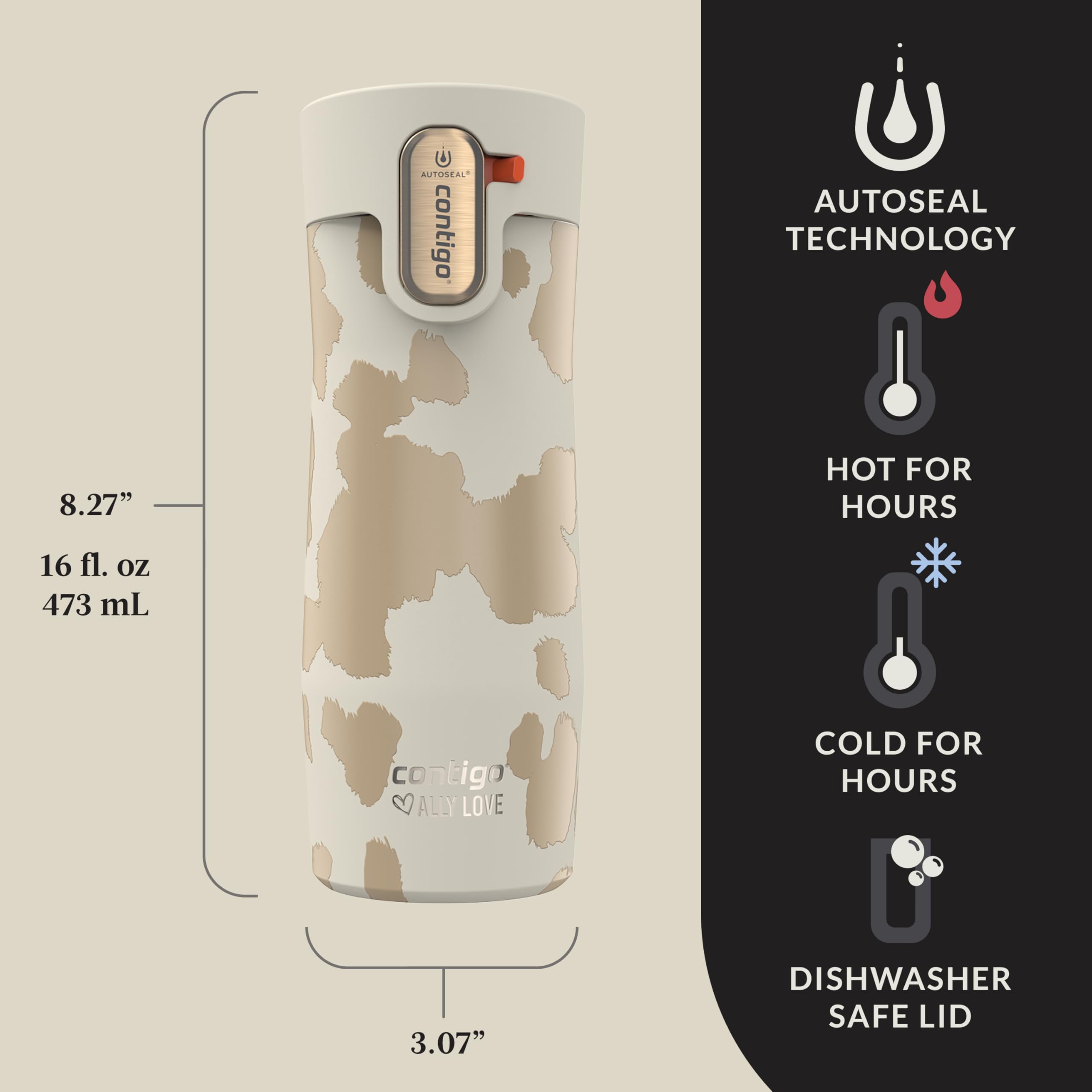 Contigo AUTOSEAL bouton en action pour boire sans fuite sécurisée