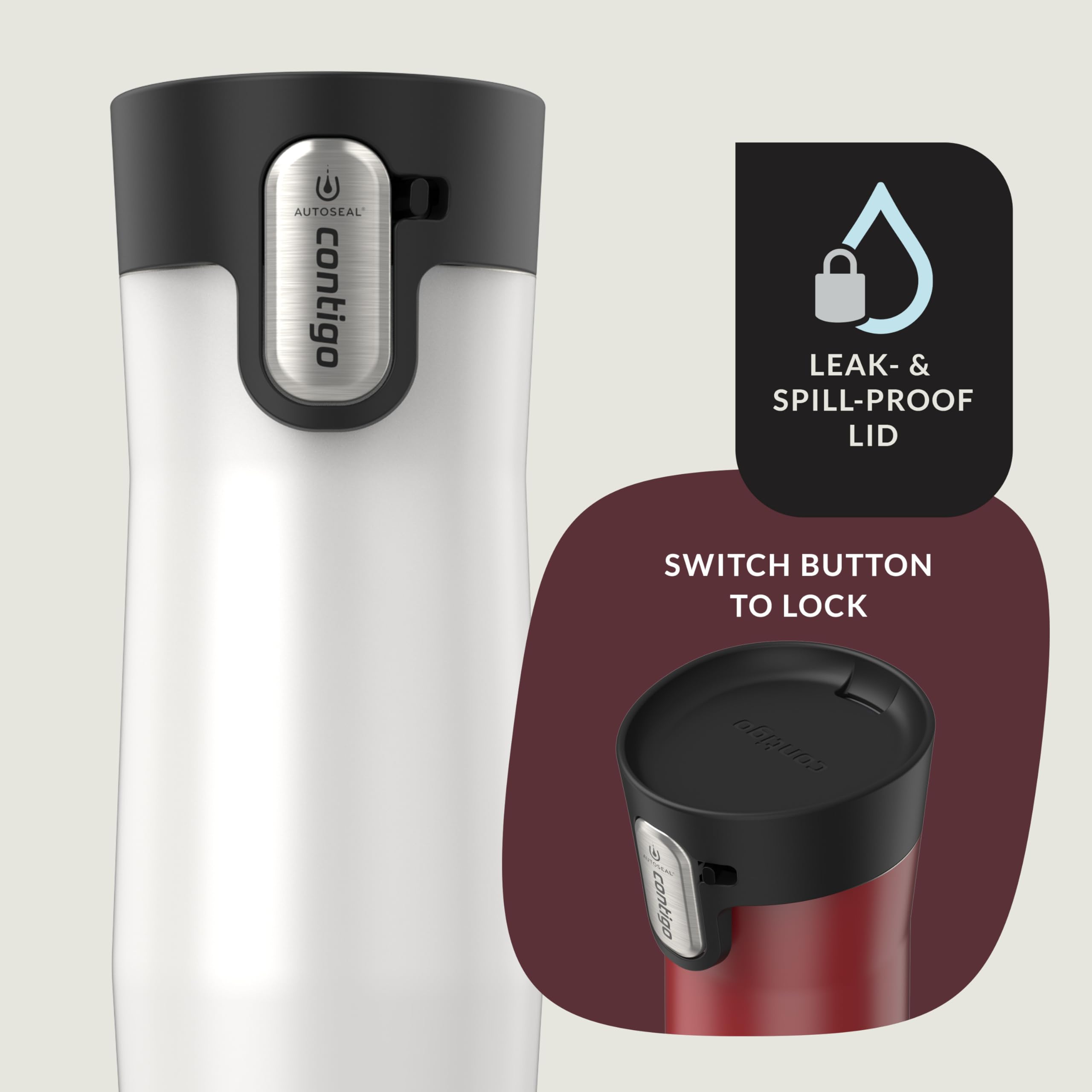 Contigo couvercle Easy-Clean ouvert facilitant le nettoyage complet et rapide