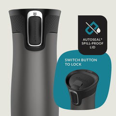 Contigo West Loop gros plan du bouchon AUTOSEAL, fermeture étanche sûre