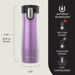 Contigo West Loop gros plan sur bouchon Easy-Clean et mécanisme AUTOSEAL, nettoyage facile