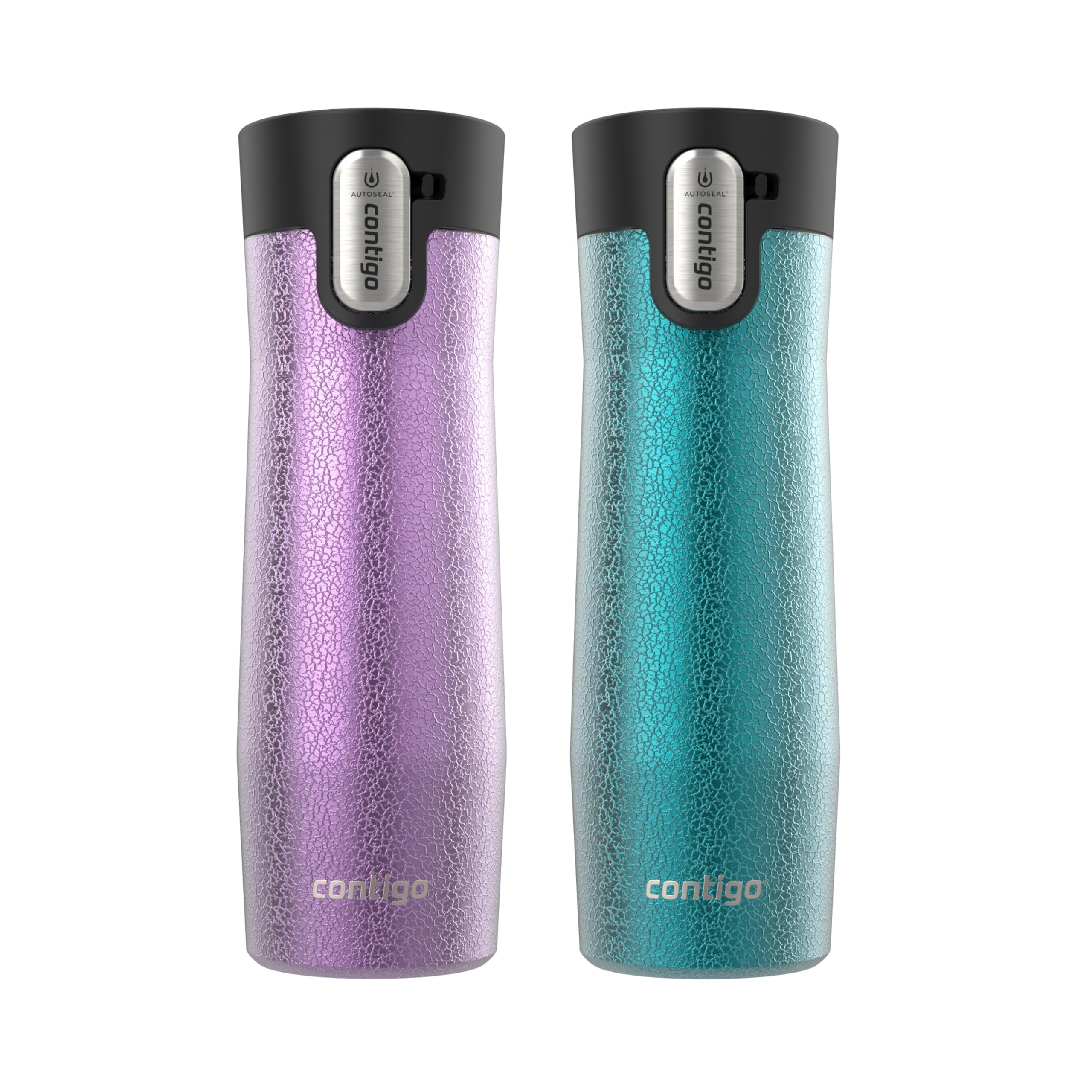 Contigo West Loop face avant montrant le corps inox et le bouton AUTOSEAL, pratique
