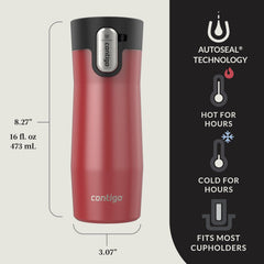Contigo gros plan sur bouton AUTOSEAL pour boire d'une main sans fuites