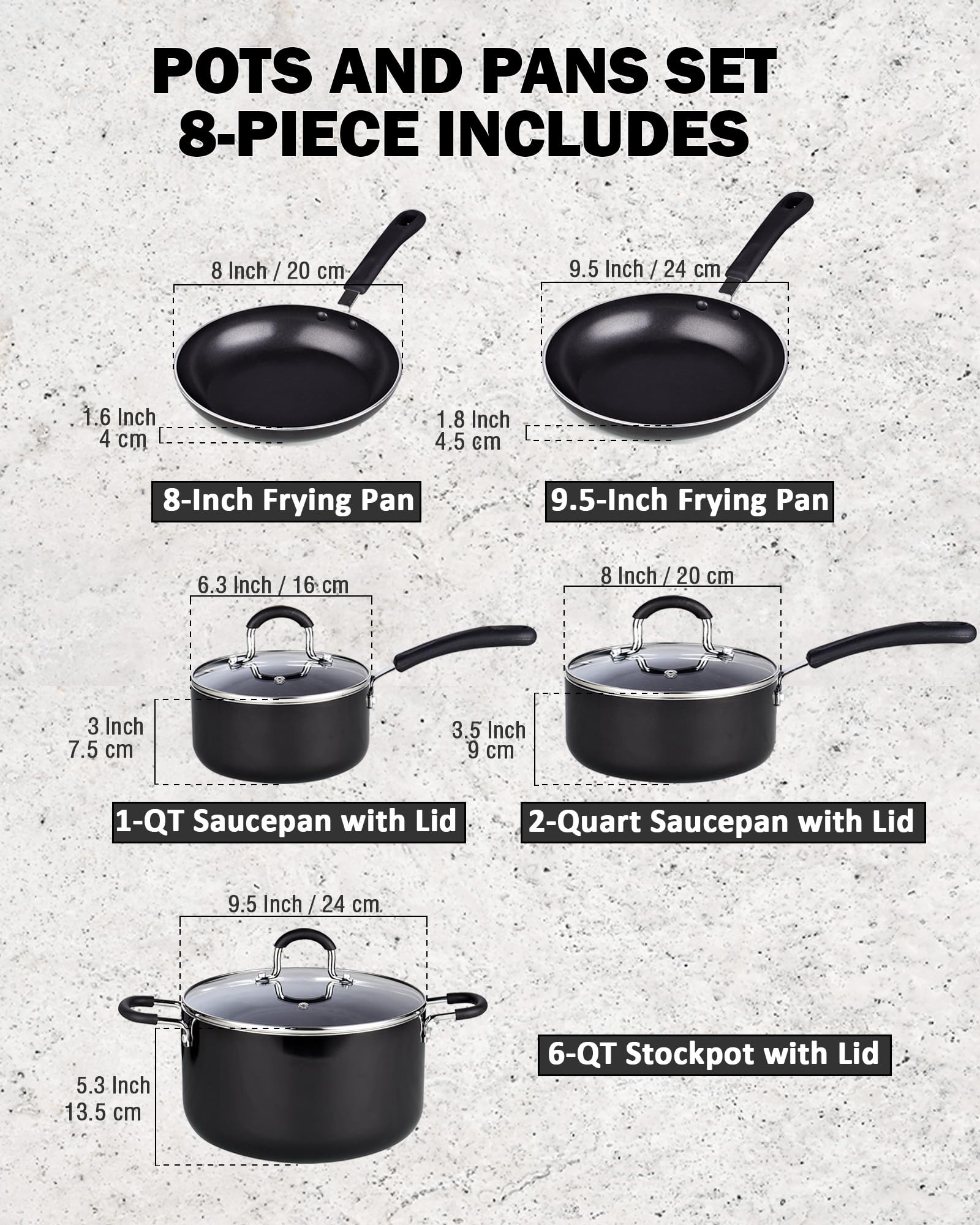Cook N Home casseroles 1qt et 2qt avec couvercles, contrôle visuel