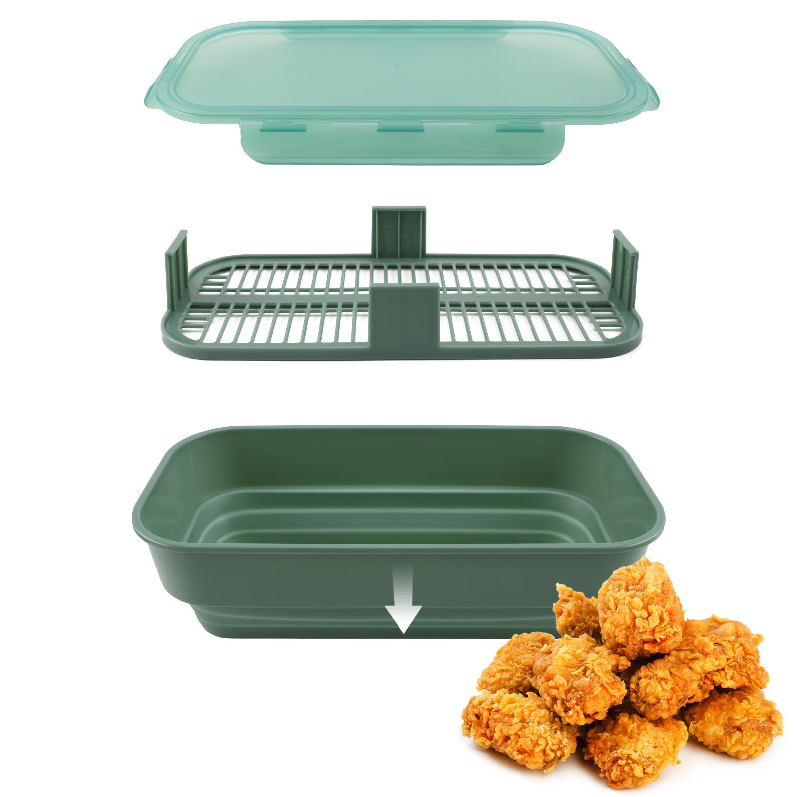 COOK WITH COLOR bol pliable face avant montrant le couvercle verrouillable pour une panure sans fuite