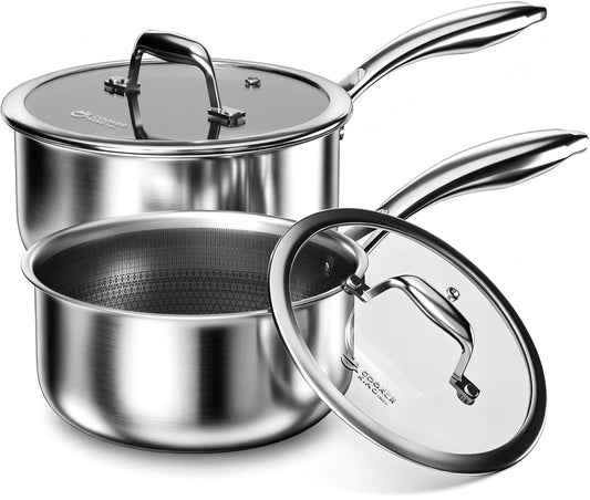 COOKER KING vue face avant du set de deux casseroles, finition élégante et fonctionnelle