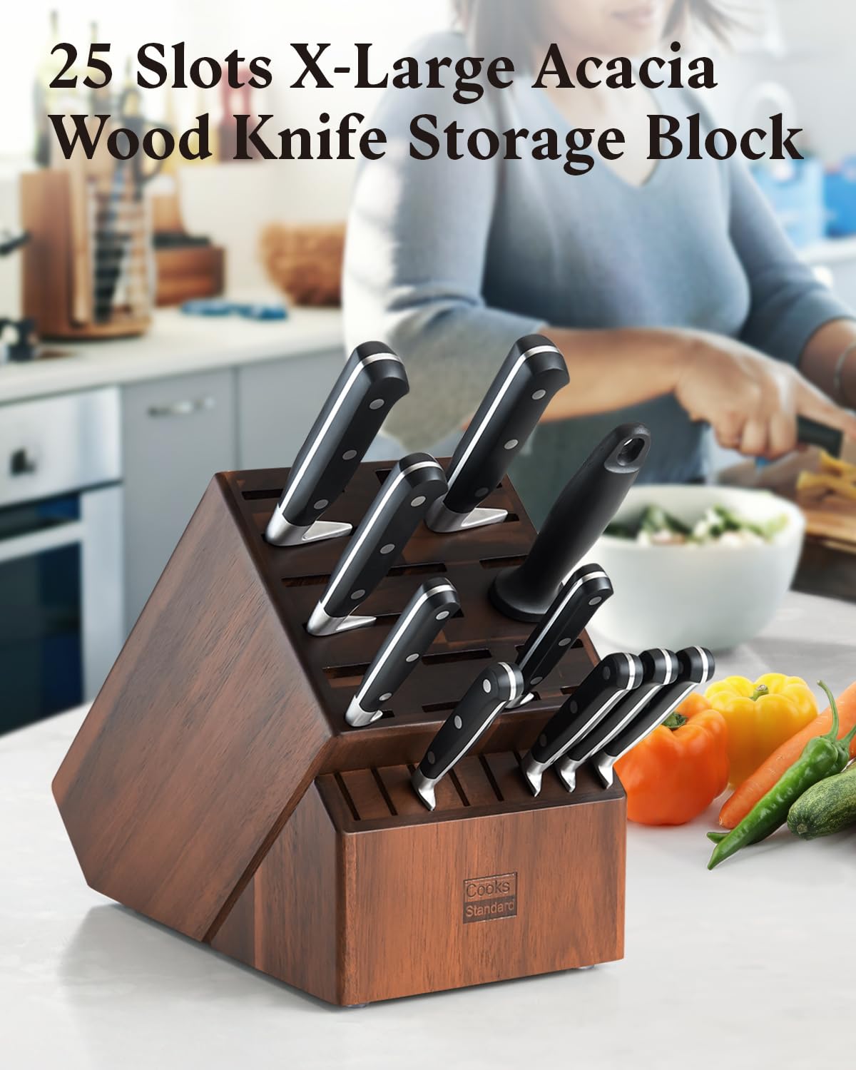 Cooks Standard bloc acacia gros plan sur grain de bois durable et finition naturelle