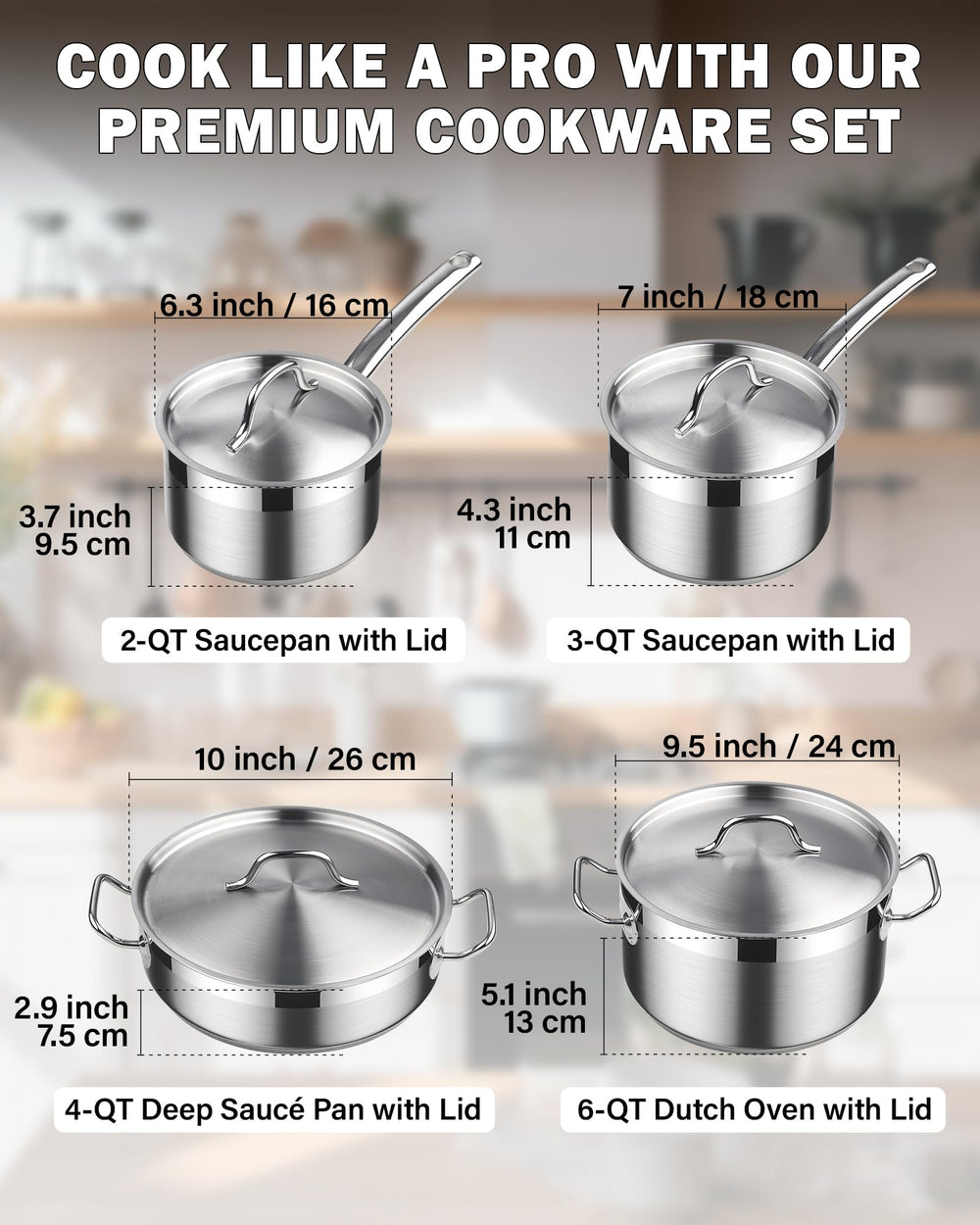 Cooks Standard gros plan acier 18/10 durable et finition brossée