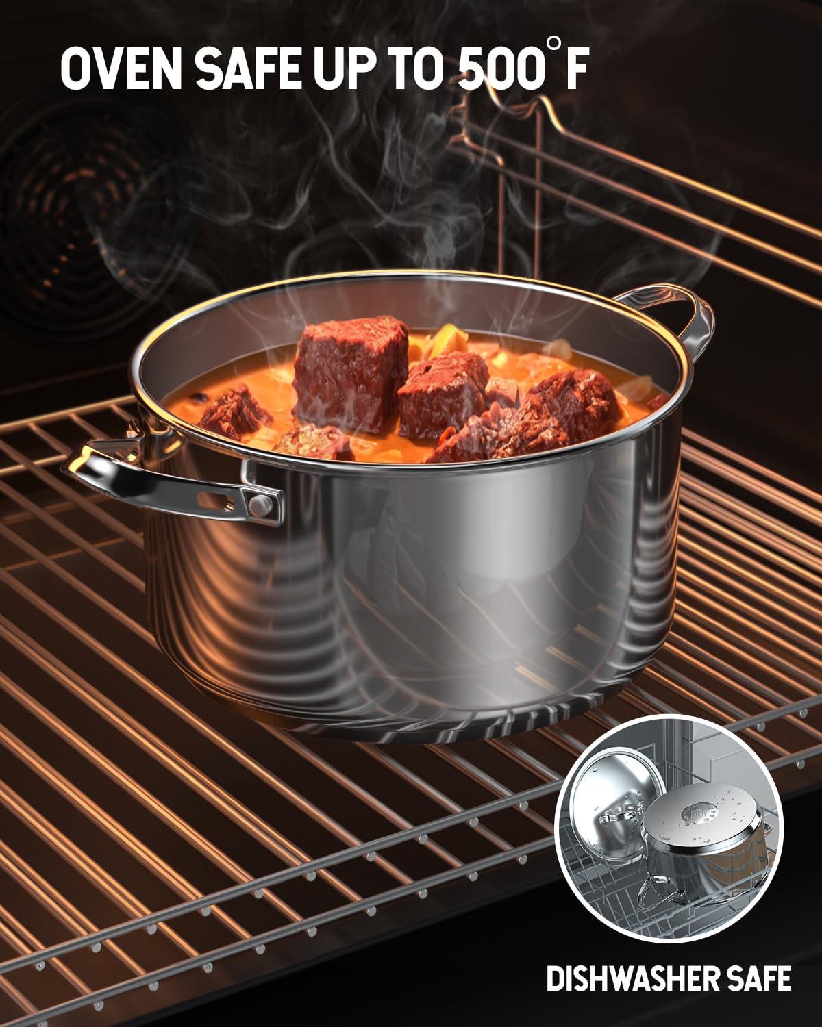 Cooks Standard gros plan sur acier 18/10 montrant surface sans revêtement