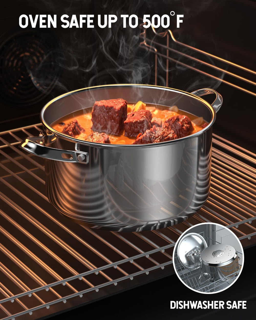 Cooks Standard gros plan sur acier 18/10 montrant surface sans revêtement