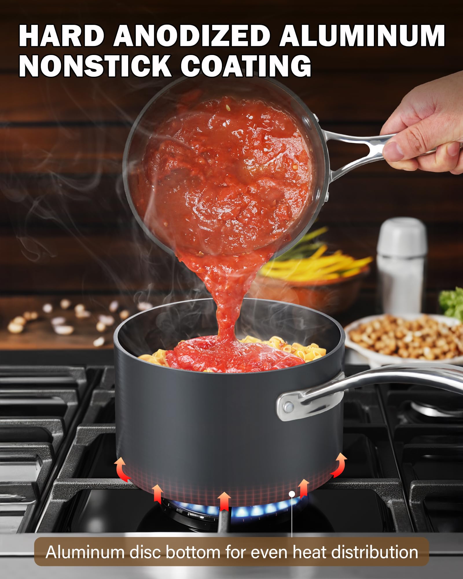 Cooks Standard casserole en usage sur feu à gaz, cuisson uniforme et rapide