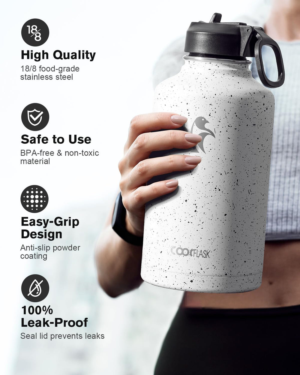 Coolflask trois bouchons affichés montrant polyvalence pour boire