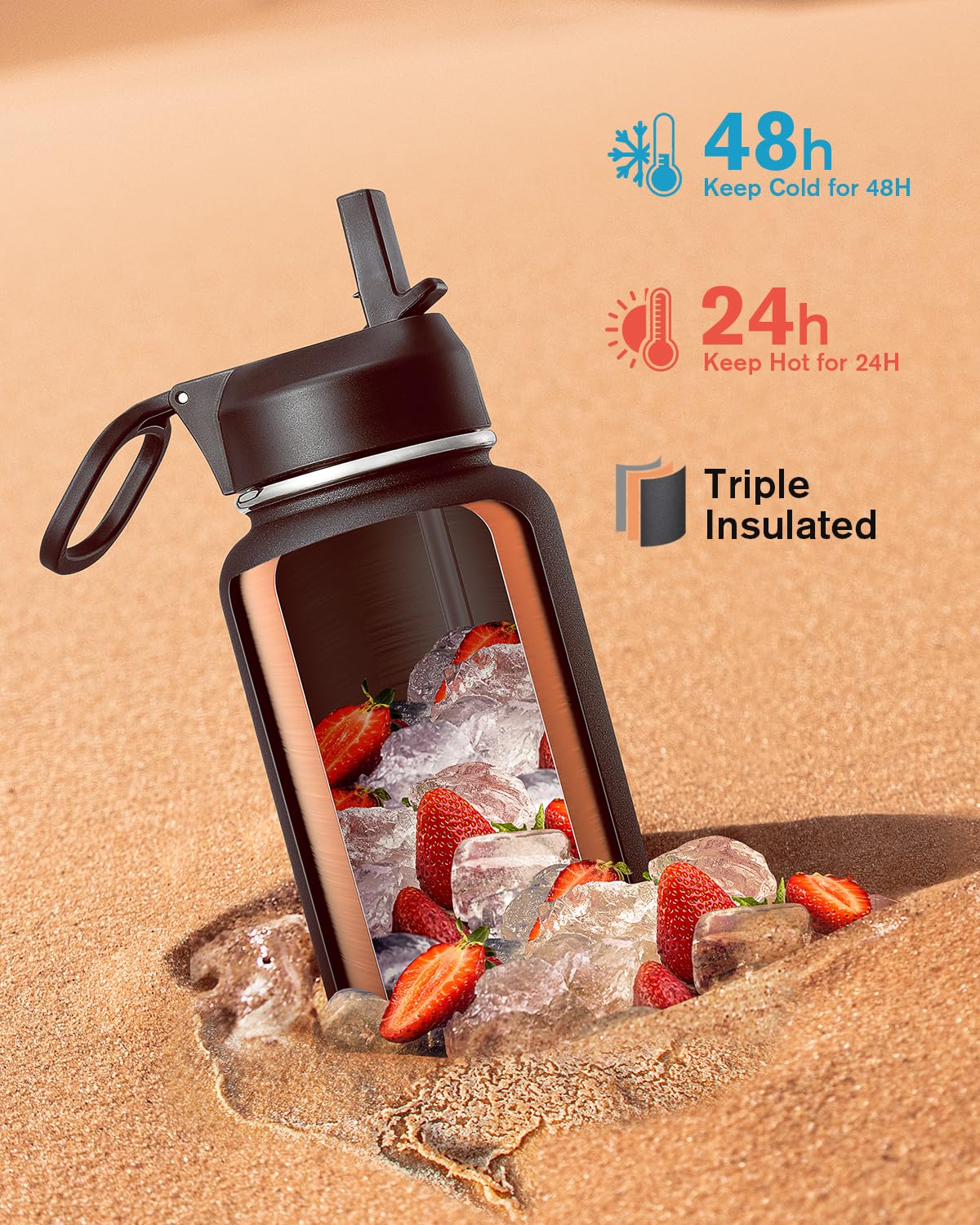 Coolflask trois bouchons présentés ensemble pour polyvalence et étanchéité en déplacement