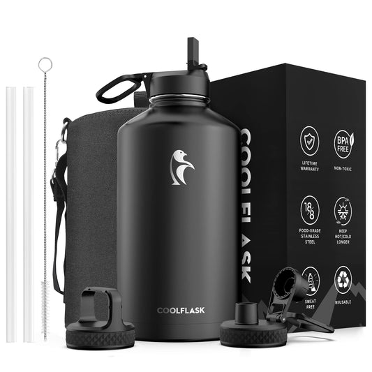 Coolflask vue face avant avec étiquette, montre capacité et robustesse