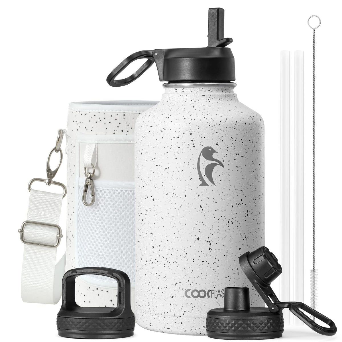Coolflask gourde Arctic White vue de face montrant design et capacité
