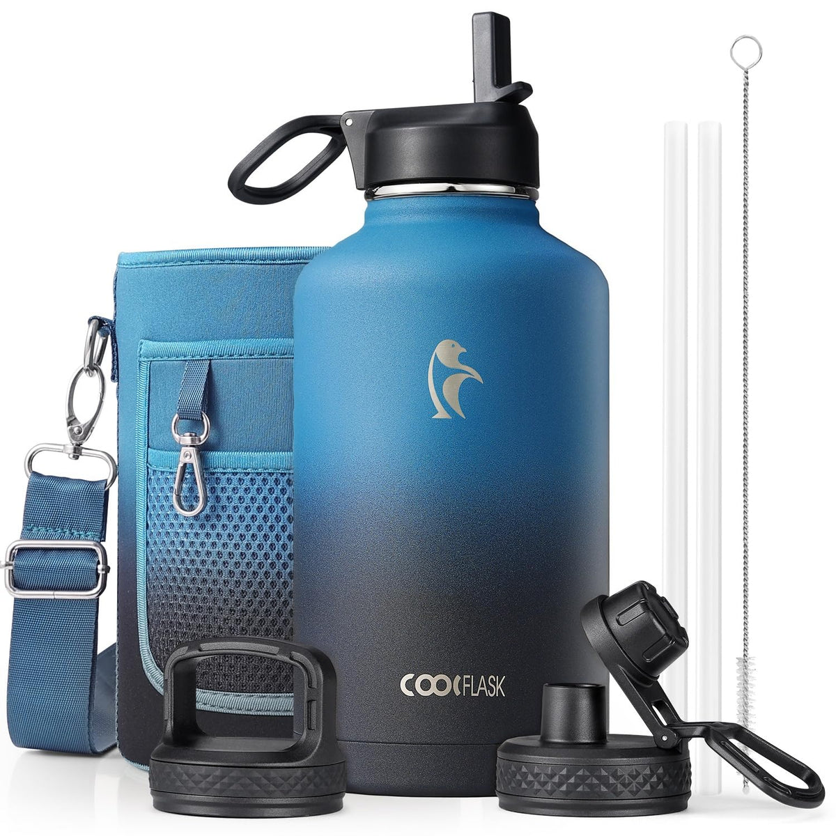 Coolflask gourde face avant montrant design solide et inscription de capacité