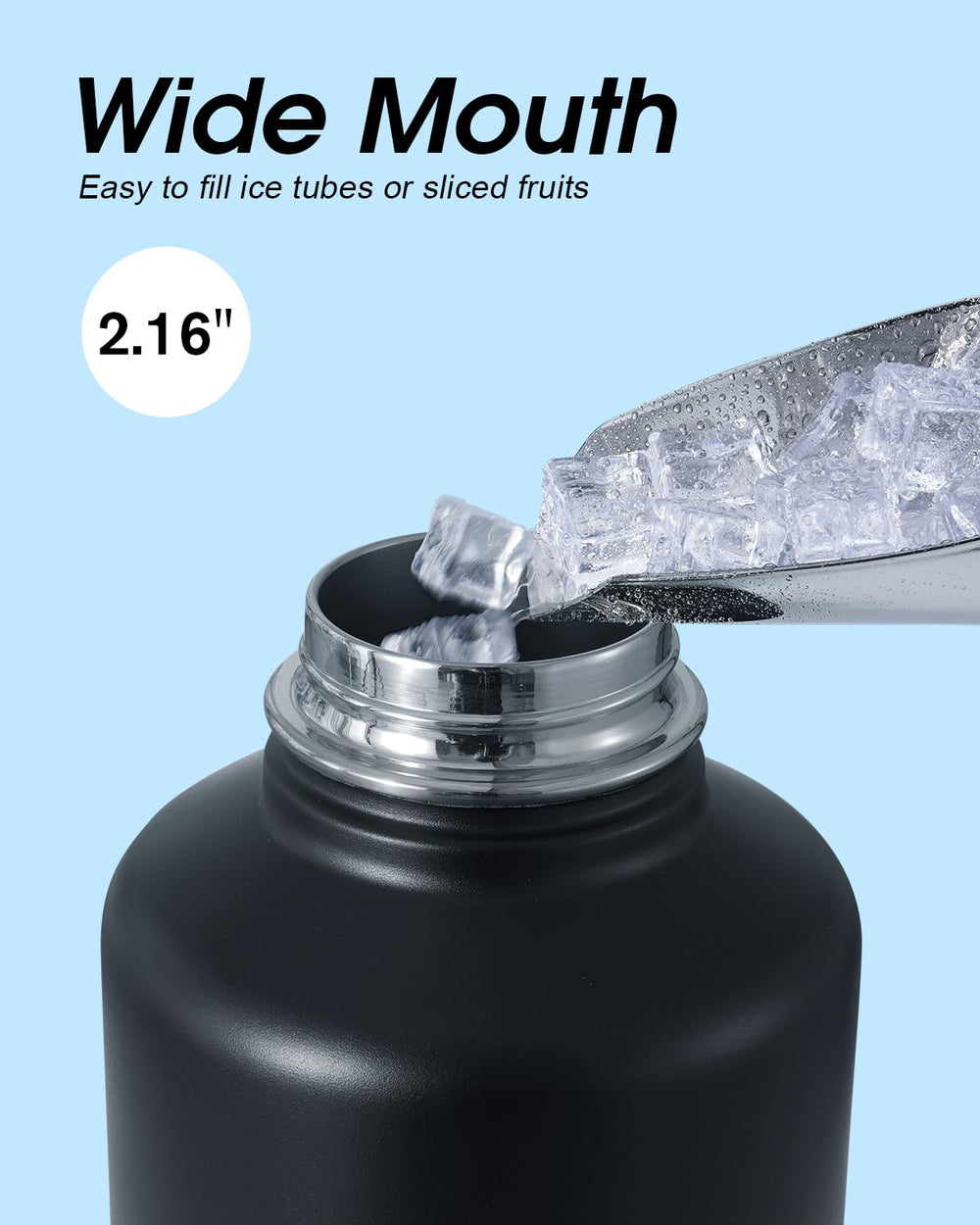 Coolflask bouteille ouverte remplie de glaçons pour rafraîchissement prolongé