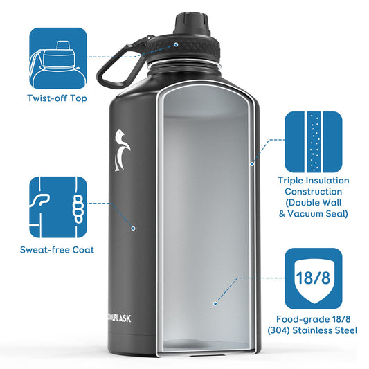 Coolflask bouchon vissé et poignée pliable pour transport facile