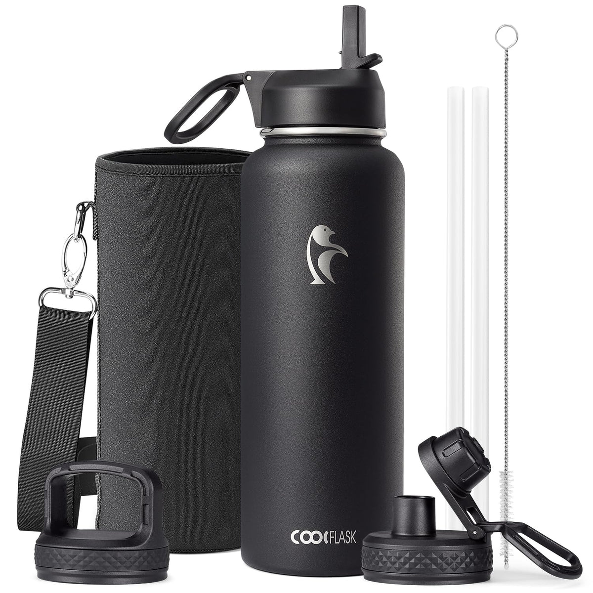 Coolflask vue face bouteille 40 oz montrant design robuste et prise en main confortable