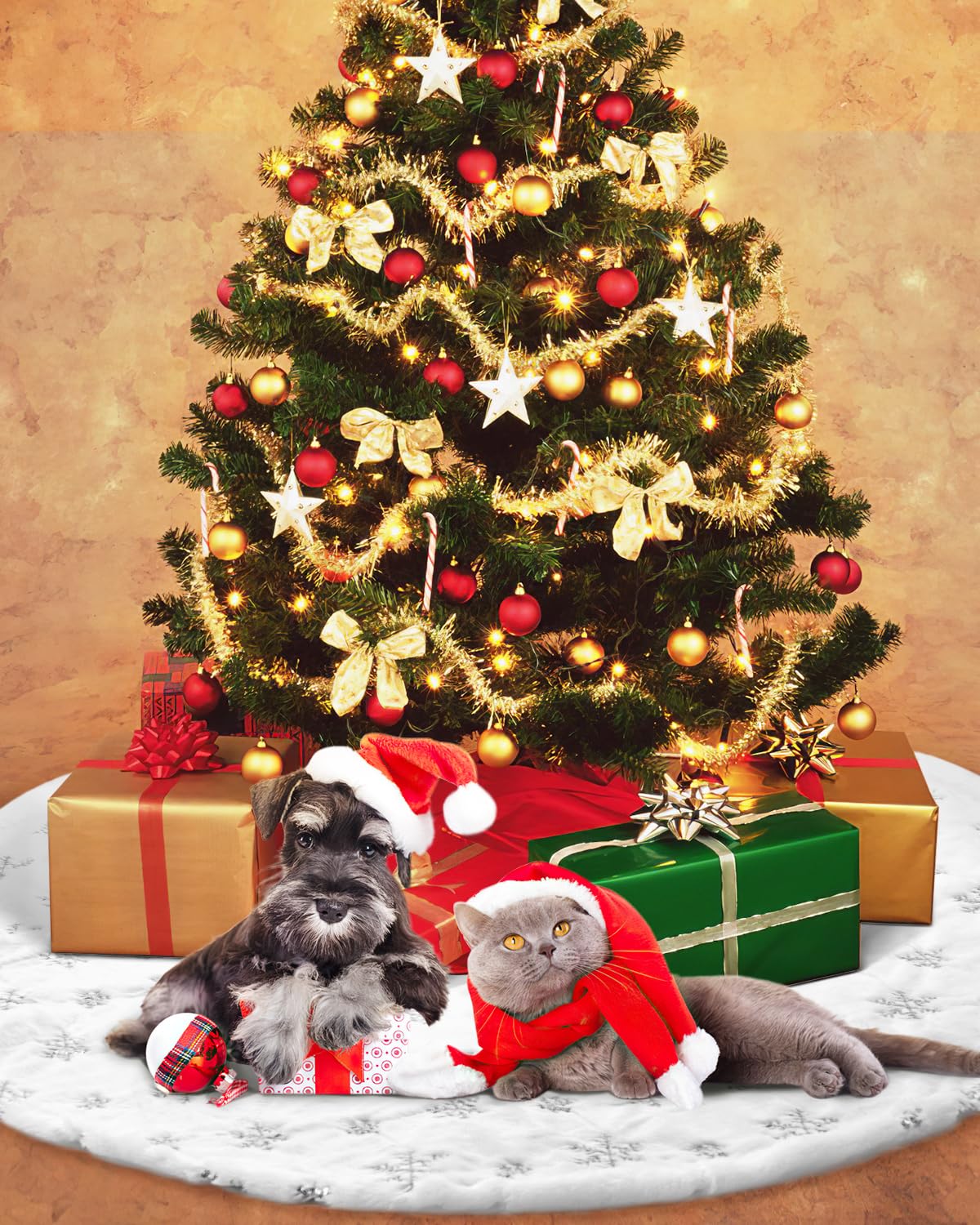 COOLWUFAN enfants et animal près du sapin créant coin chaleureux