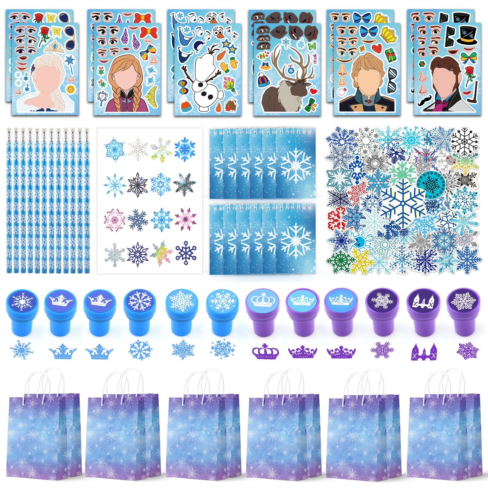 Coosilion sachet cadeau double-face montrant château et flocons, ajoute cohérence visuelle