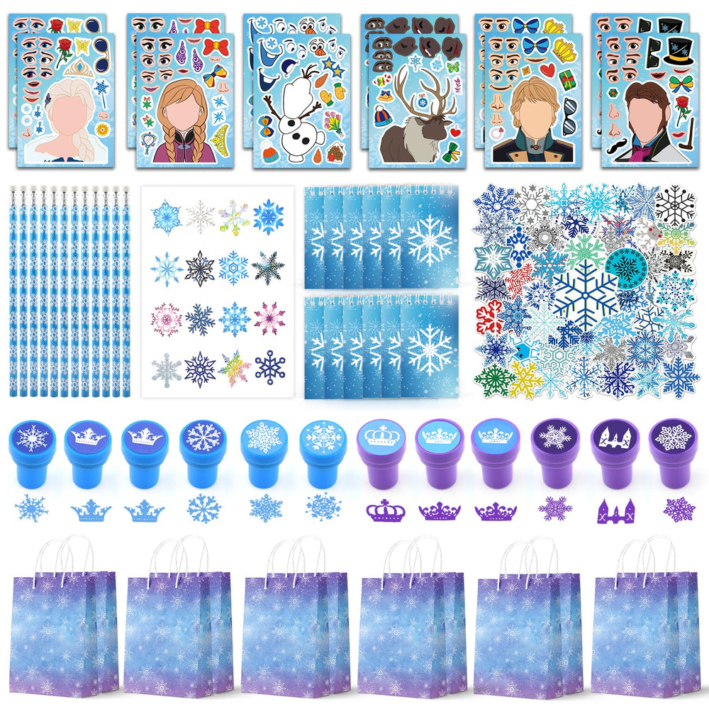 Coosilion sachet cadeau double-face montrant château et flocons, ajoute cohérence visuelle