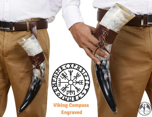 COPPERVEDA gravure boussole sur corne apportant style viking distinctif