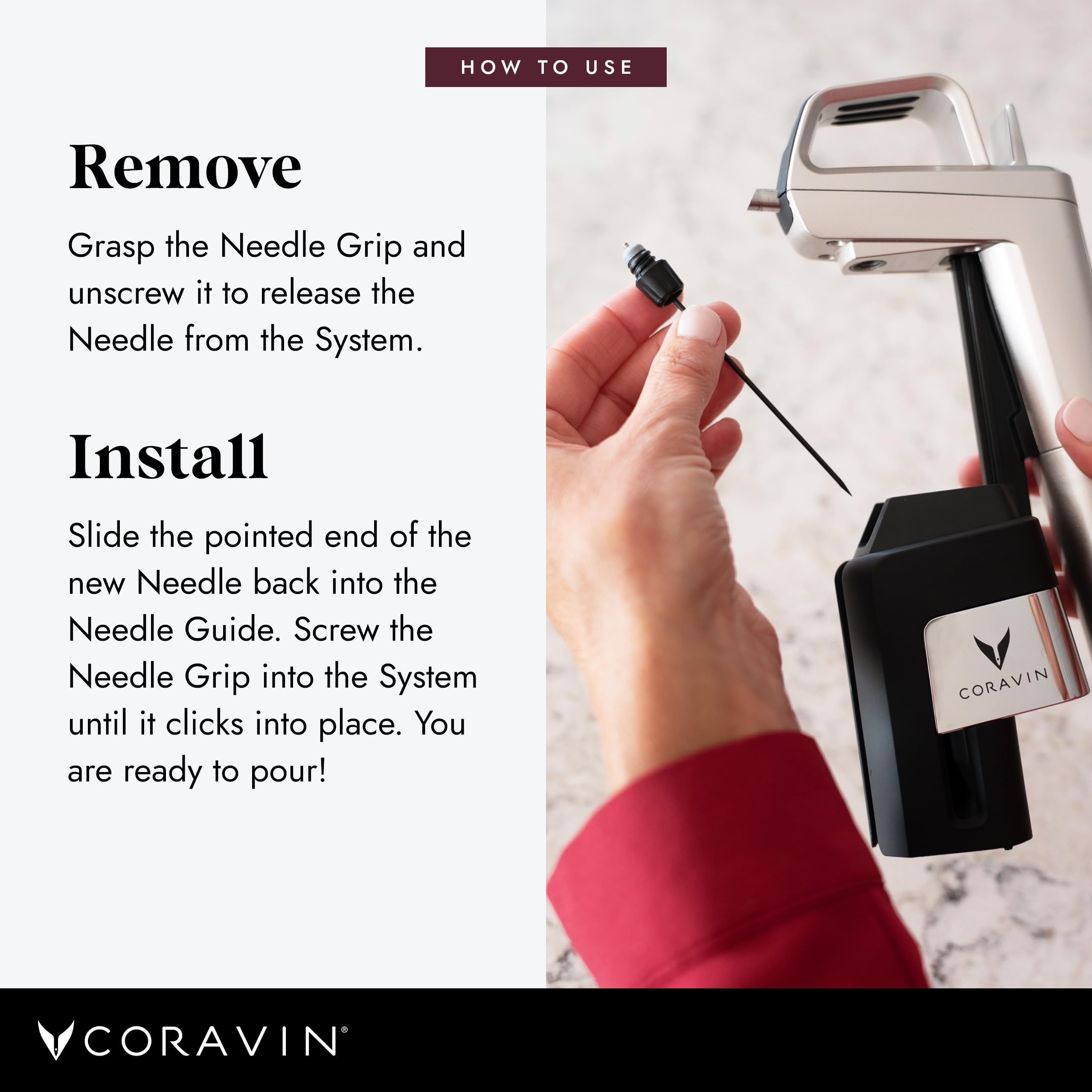 CORAVIN outil de nettoyage montrant dégagement simple des résidus