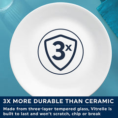 Corelle assiette dîner 26 cm en gros plan montrant surface lisse et résistante