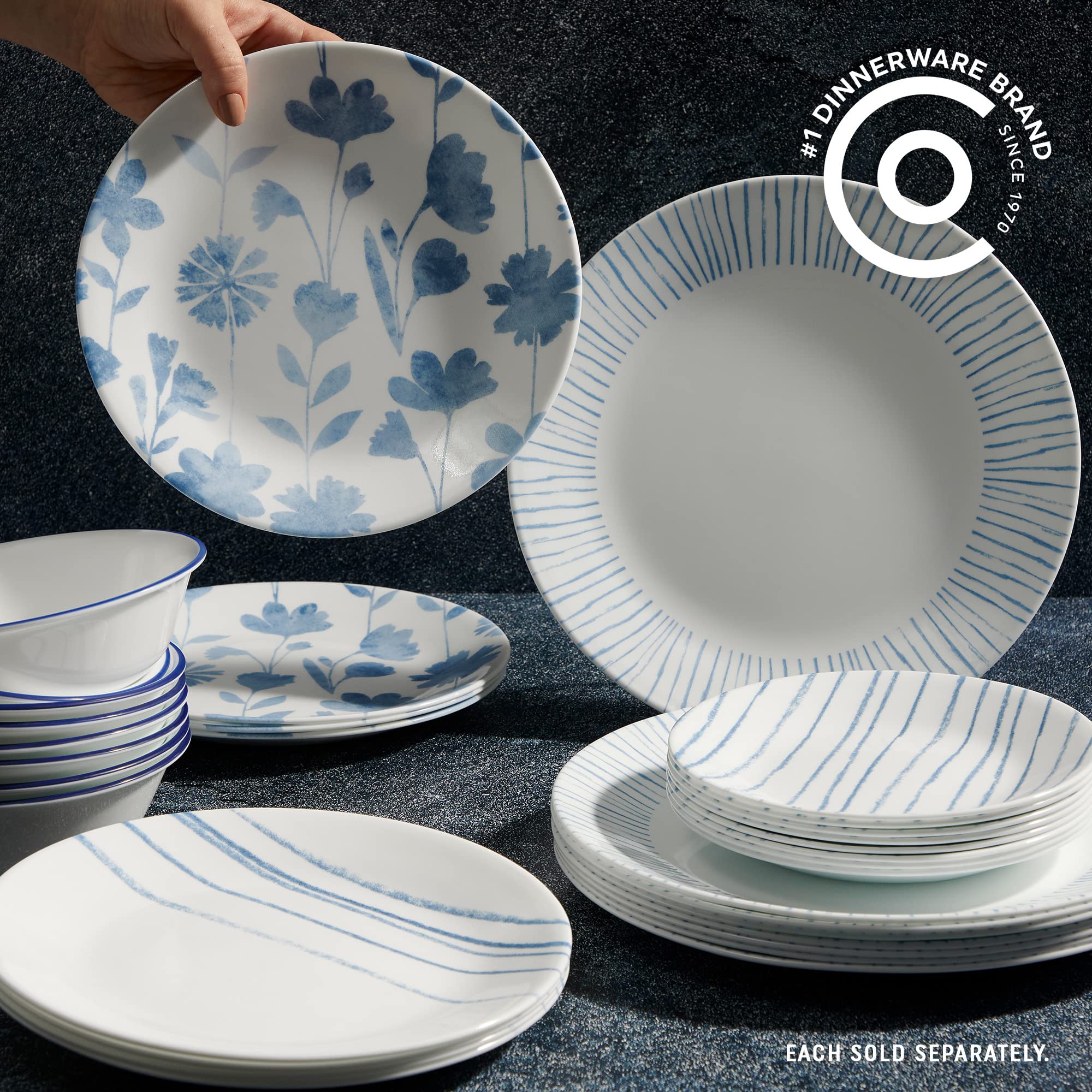 Corelle gros plan sur motif Botanical Stripes montrant détail décoratif durable
