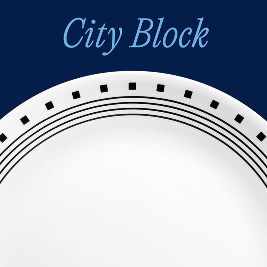 Corelle assiette de dîner City Block vue rapprochée montrant robustesse