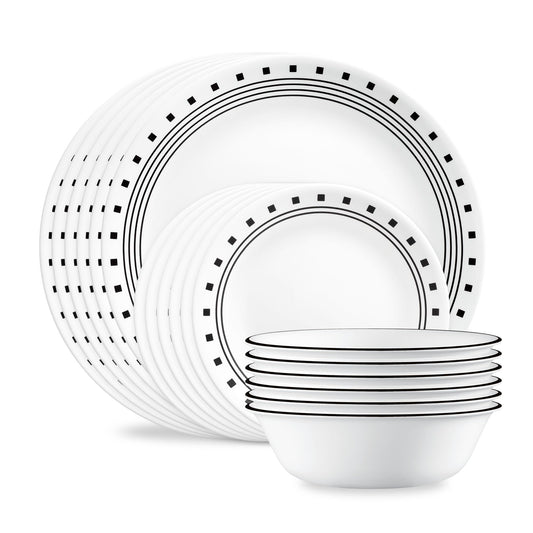 Corelle service City Block 18 pièces posé, design moderne et gain de place