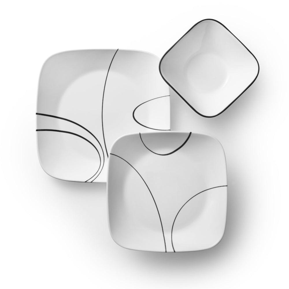 Corelle comparaison des tailles d'assiettes montrant dinner, lunch et bol