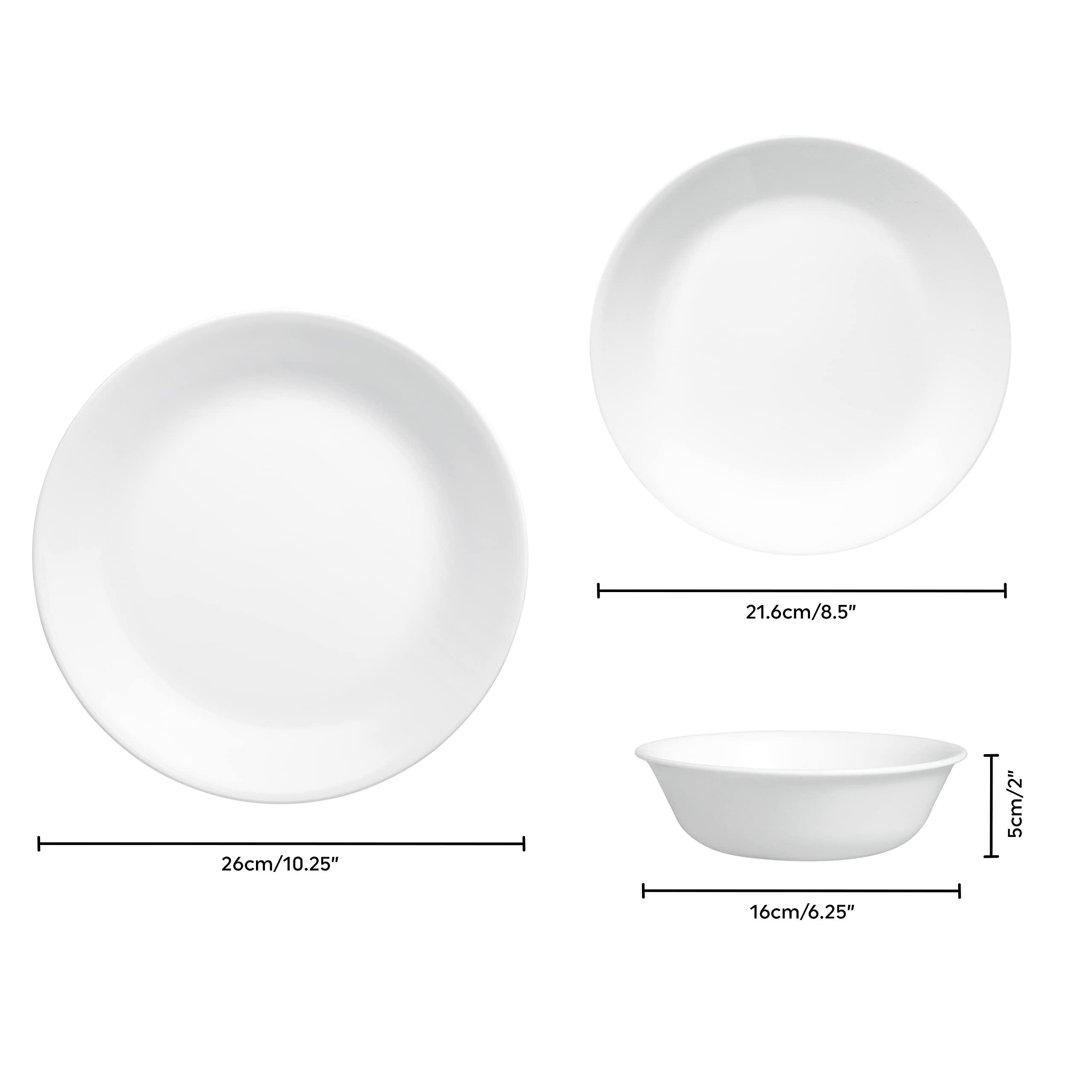 Corelle gros plan profil mince montrant verre Vitrelle solide et léger