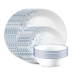 Corelle vue face montrant motif Indigo Speckle et élégance