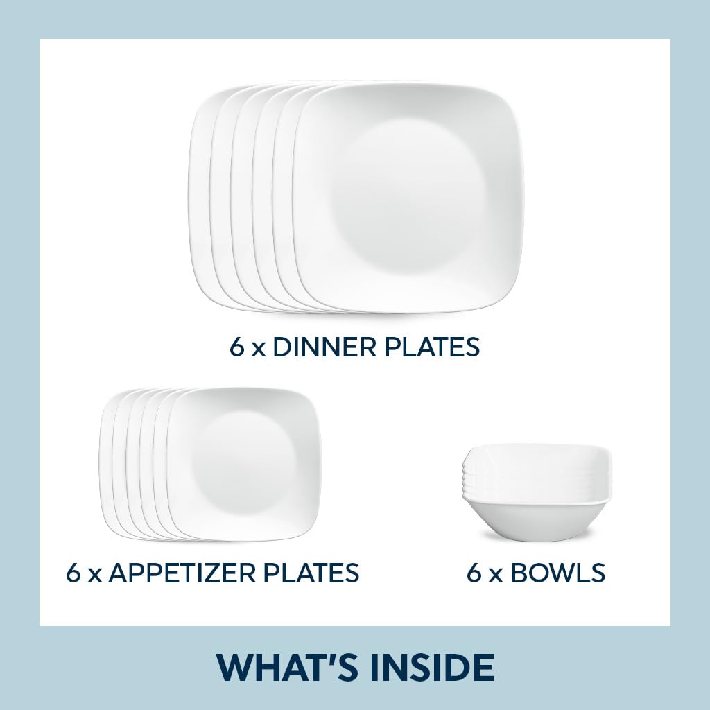 Corelle profil d'une assiette carrée montrant finesse et design blanc pur pratique