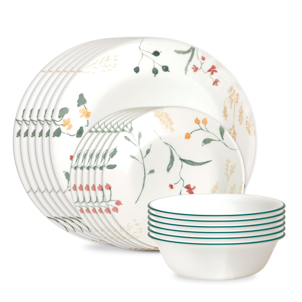 Corelle Wildflower face avant du service 18 pièces montrant design et polyvalence