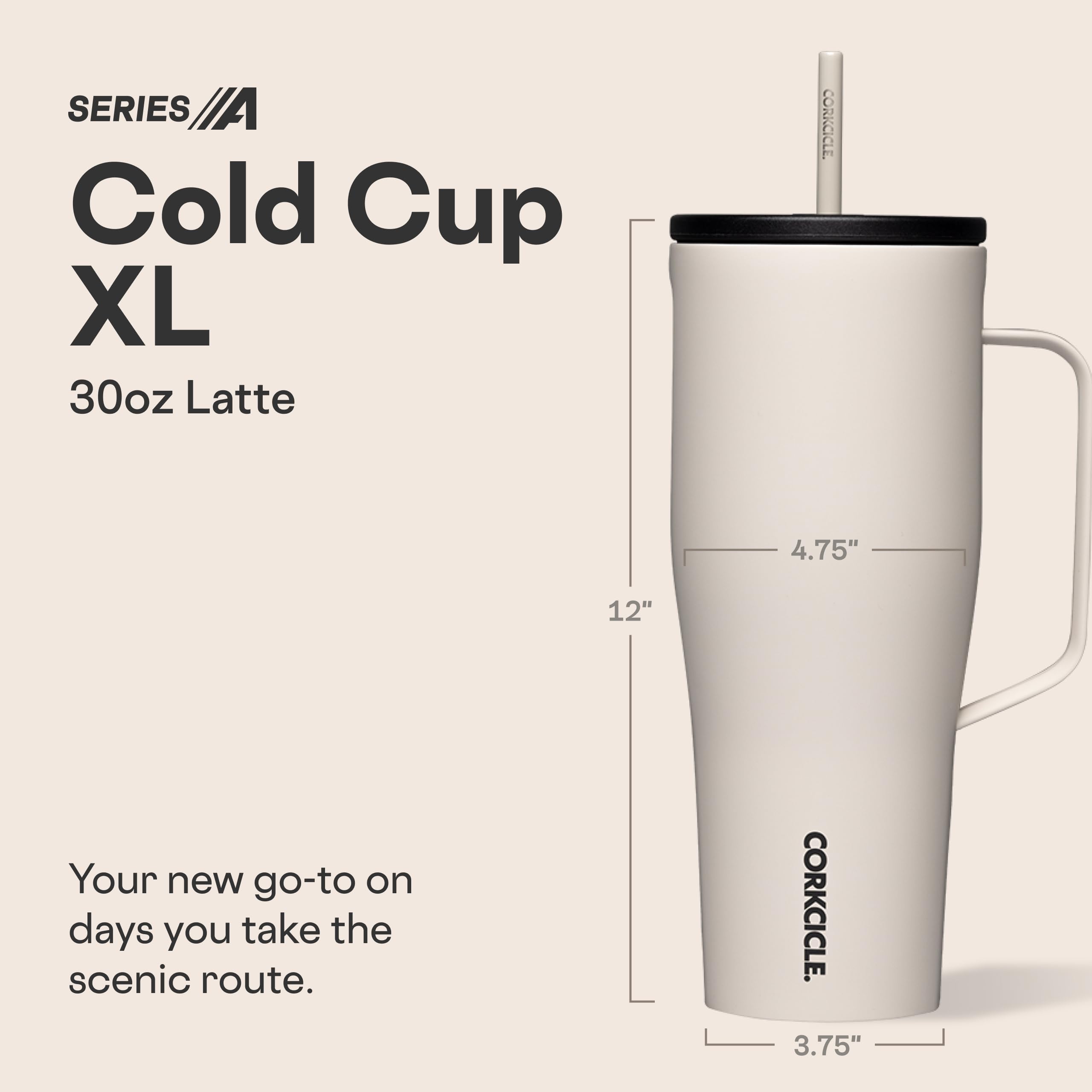 Corkcicle Cold Cup XL Latte poignée ergonomique pour transport facile