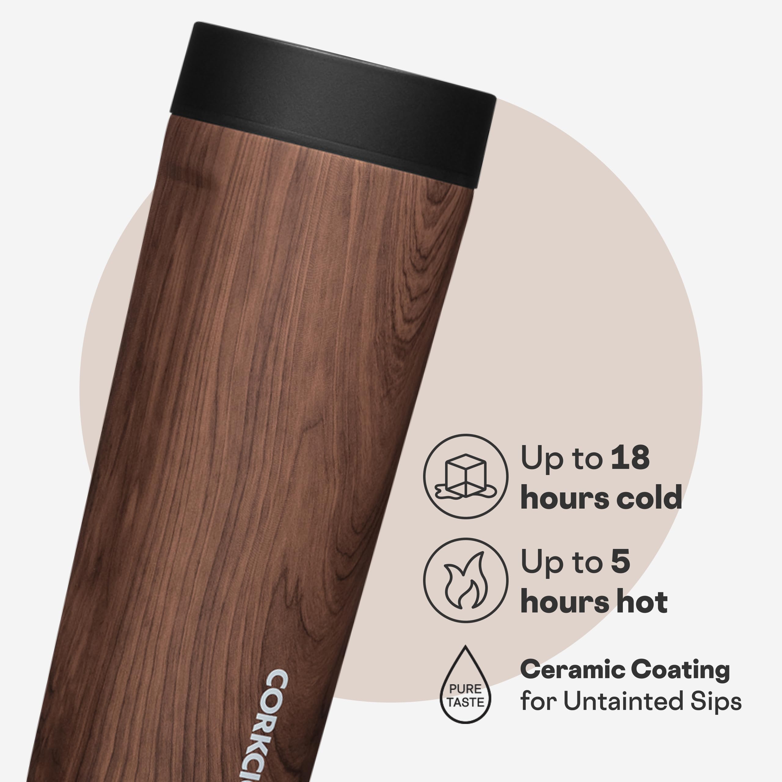 Bouchon 360° Corkcicle visible, conception anti-éclaboussures pratique