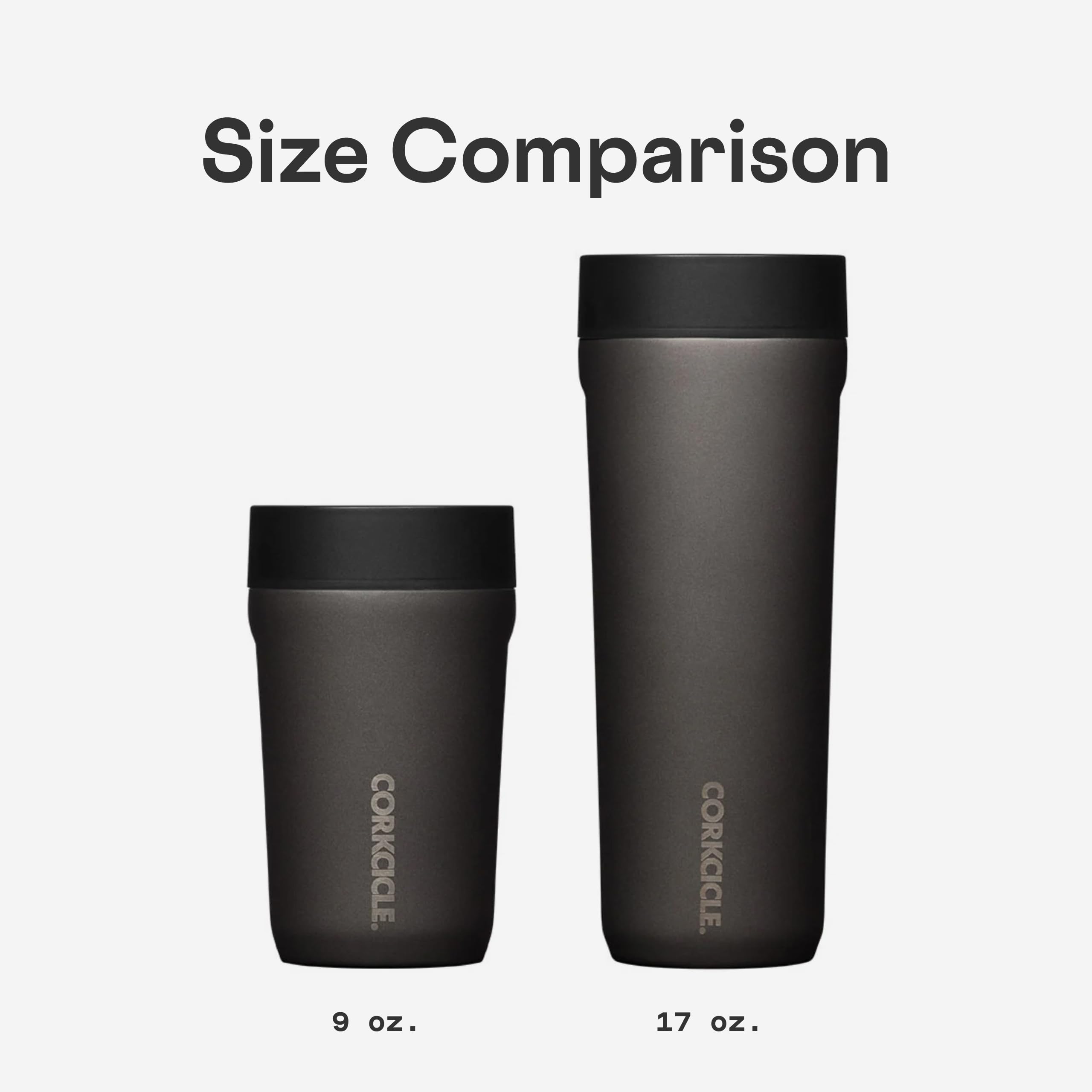 Comparaison de taille Corkcicle à côté d'une main, contenance visuelle