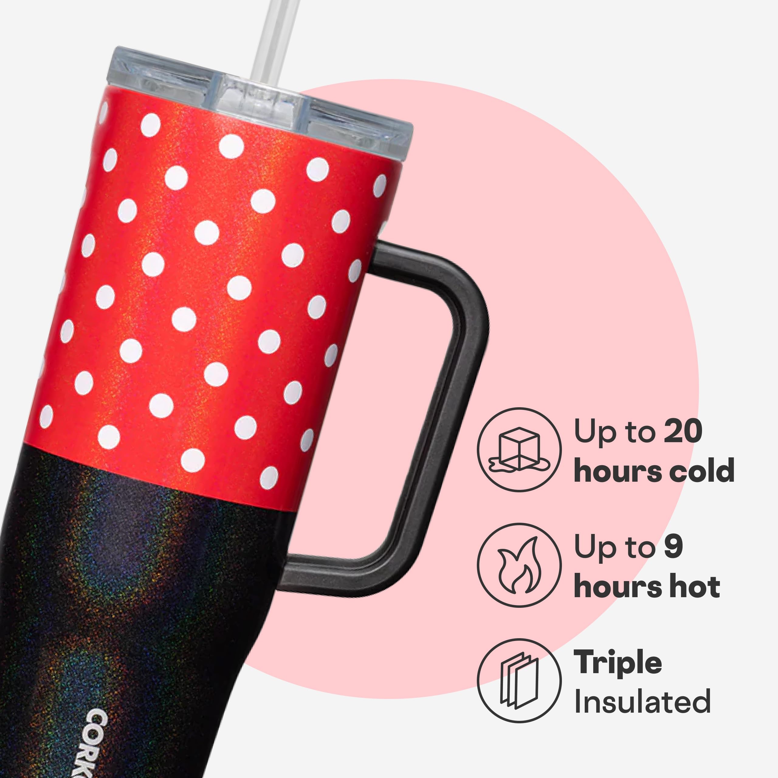 Corkcicle gobelet Minnie couvercle et paille facilitant la boisson sans déperdition de chaleur