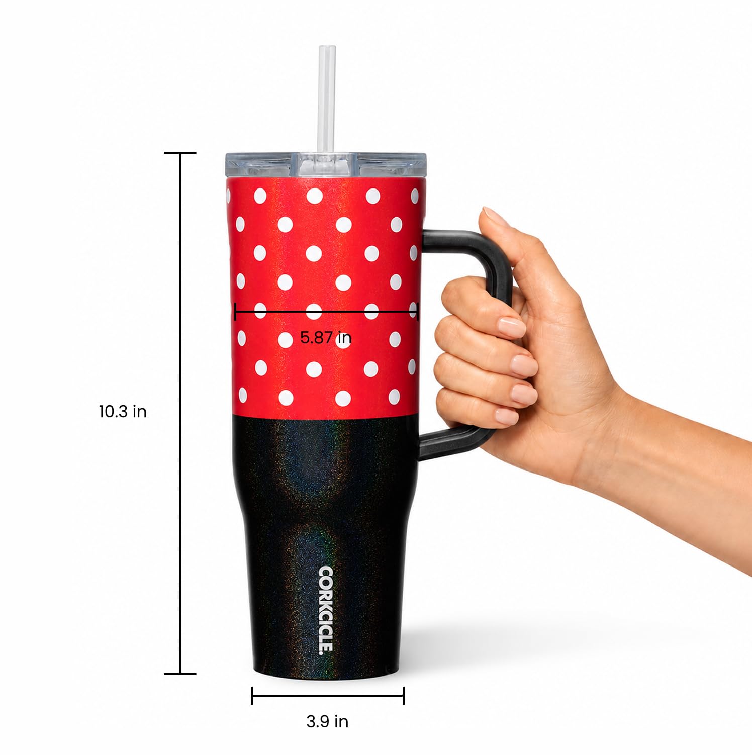 Corkcicle gobelet Minnie profil adapté aux porte-gobelets pour trajets en voiture